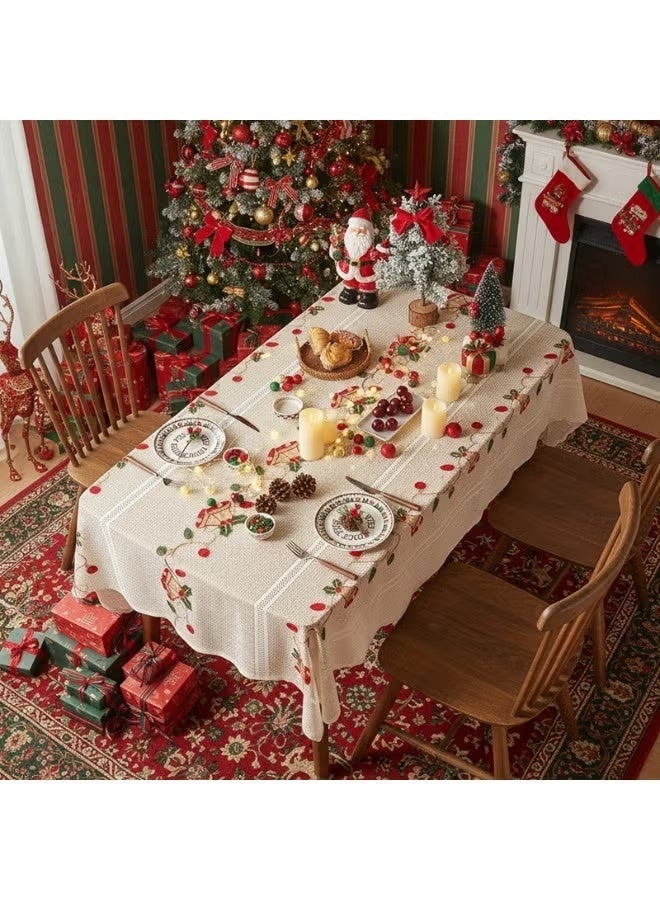 مفرش طاولة عيد الميلاد 140*100 سم بتصميم جرس مزخرف قابل للغسل لتغطية الطاولات في حفلات العيد وزينة متعددة الاستخدامات للحفلات - Image 1