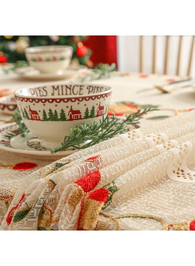 مفرش طاولة عيد الميلاد 140*100 سم بتصميم جرس مزخرف قابل للغسل لتغطية الطاولات في حفلات العيد وزينة متعددة الاستخدامات للحفلات - Image 2