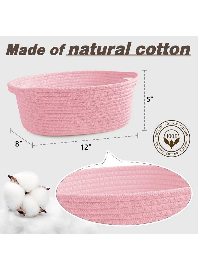 برو غوليم سلة برو جوليم صغيرة منسوجة مع أكياس هدايا وشرائط، سلال متينة للهدايا، سلة حبل صغيرة فارغة للتخزين، سلة ألعاب أطفال بمقابض، مقاس 12 × 8 × 5 بوصة، لون وردي - Image 3