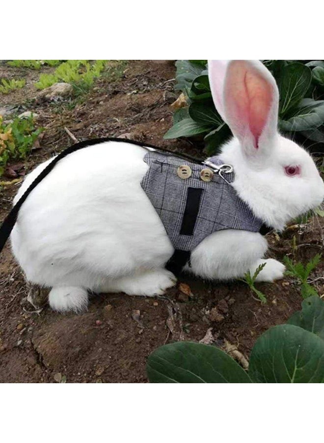 TOPINCN - Rabbit Harness Leash Cute Bunny Vest Harness and Leash Set with Button Decor Pets Adjustable Formal Suit Plaid Stripe Harness Grey(S) - Image 1