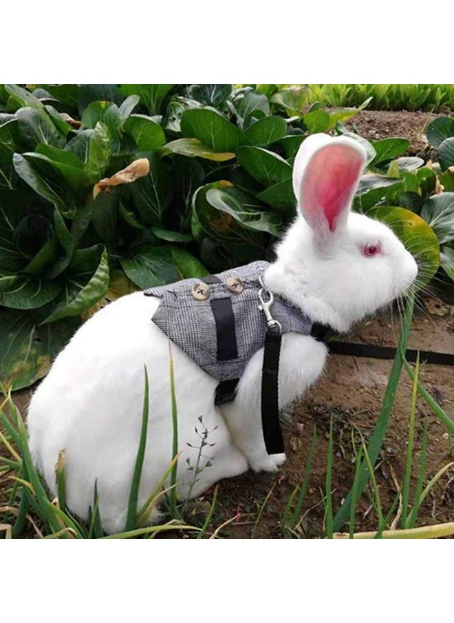 TOPINCN - Rabbit Harness Leash Cute Bunny Vest Harness and Leash Set with Button Decor Pets Adjustable Formal Suit Plaid Stripe Harness Grey(S) - Image 1