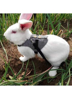 TOPINCN Rabbit Harness Leash Cute Bunny Vest Harness and Leash Set with Button Decor Pets Adjustable Formal Suit Plaid Stripe Harness Grey(S)  - Image 2