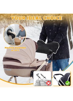 Orzbow Winter Stroller Gloves, Waterproof Stroller Mittens For Cold Weather With Berber Fleece, Universal Anti-Freeze Hand Muffs Easily Attaches To Stroller, Parents And Caregivers, Cozy & Warm, Black  - Image 2