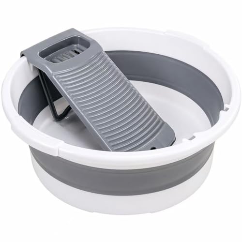 chislim Fold Washboard Basin for Hand Washing ClothesNonSlip Washtub with Integrated Washboard for Hand Wash Laundry Household Grey - Image 1