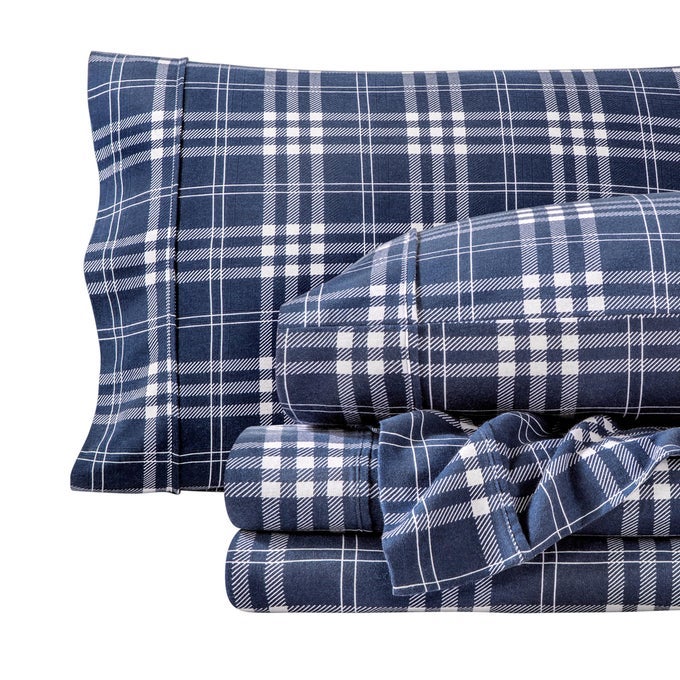 FLANNEL SHEET SET PRINTS 100 COTTON VELVETY SOFT HEAVYWEIGHT DOUBLE BRUSHED FLANNEL FOR EXTRA SOFTNESS COMFORT DEEP POCKET BED SHEETS TWIN XL STIRLING PLAID BLUEWHITE