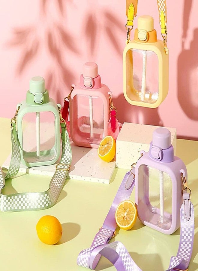 NUFR 24 Oz Square Transparent Water Bottle, Cute Portable Travel Canteen with Adjustable Strap 700ml (Pink) - Image 2