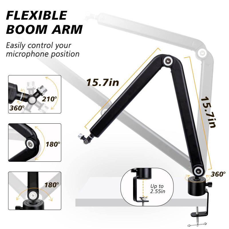 SUNMON Mic Stand Boom Arm - Microphone Arm Compatible with HyperX QuadCast, 360Â° Rotation Microphone Stand, Weighted Metal Mic Boom Arm for HyperX QuadCast,Blue Yeti,Shure MV7,Rode and Most Gaming - Image 2
