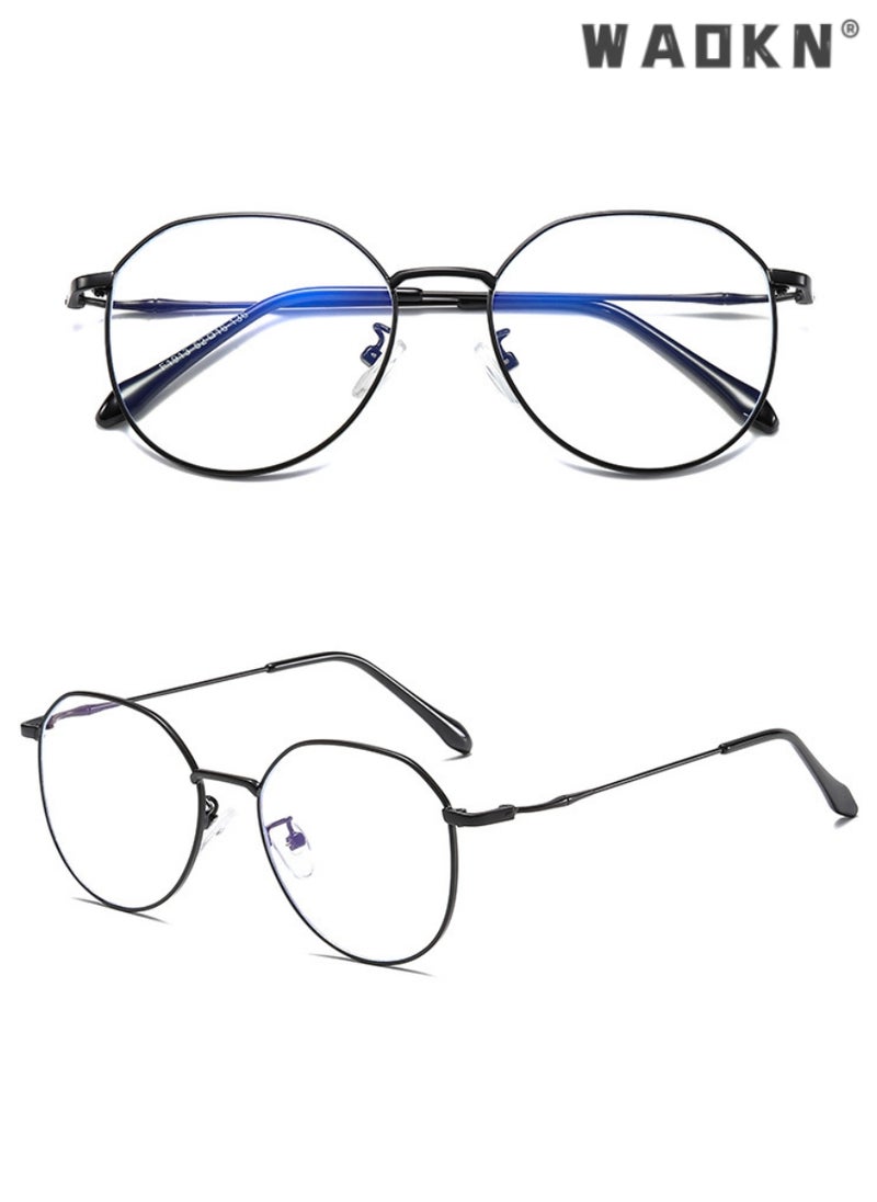 WAOKN - Anti Blue Light Glasses Women Men - Retro Round Computer Glasses Blue Light Filter Digital Devices with Metal Frame 100% UV Protection, Anti Eye Eyestrain UV 400 Protection Reading Gaming Glasses - Image 1