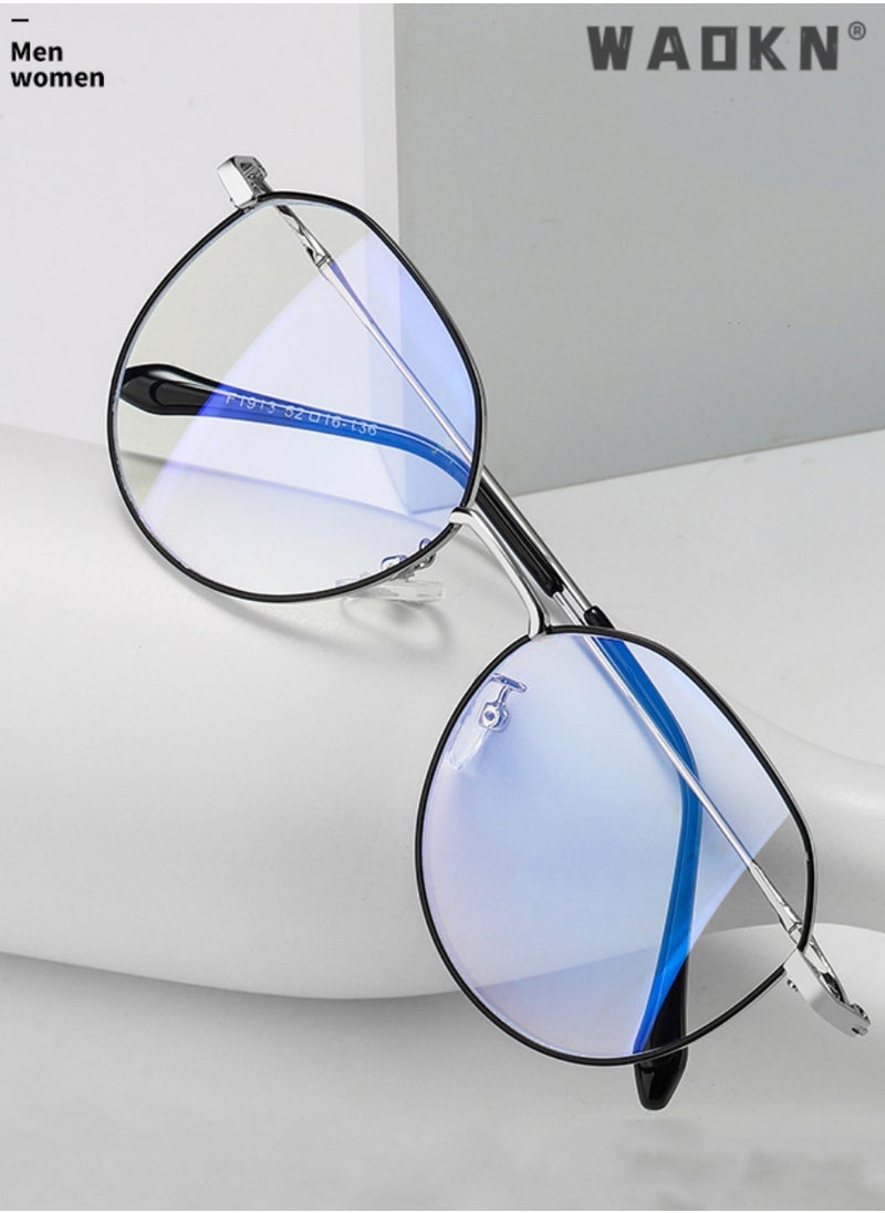 WAOKN - Anti Blue Light Glasses Women Men - Retro Round Computer Glasses Blue Light Filter Digital Devices with Metal Frame 100% UV Protection, Anti Eye Eyestrain UV 400 Protection Reading Gaming Glasses - Image 1