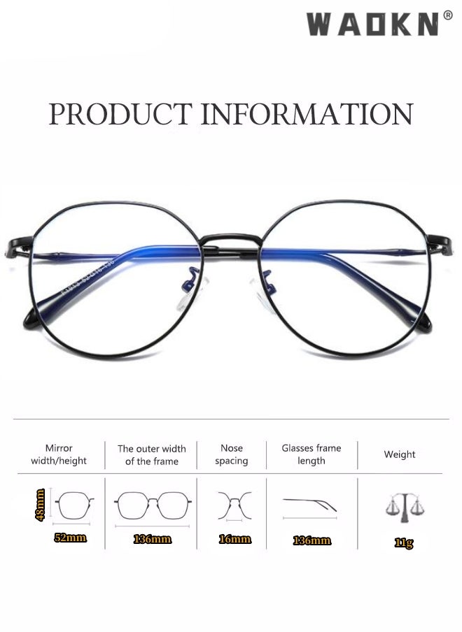 WAOKN - Anti Blue Light Glasses Women Men - Retro Round Computer Glasses Blue Light Filter Digital Devices with Metal Frame 100% UV Protection, Anti Eye Eyestrain UV 400 Protection Reading Gaming Glasses - Image 1