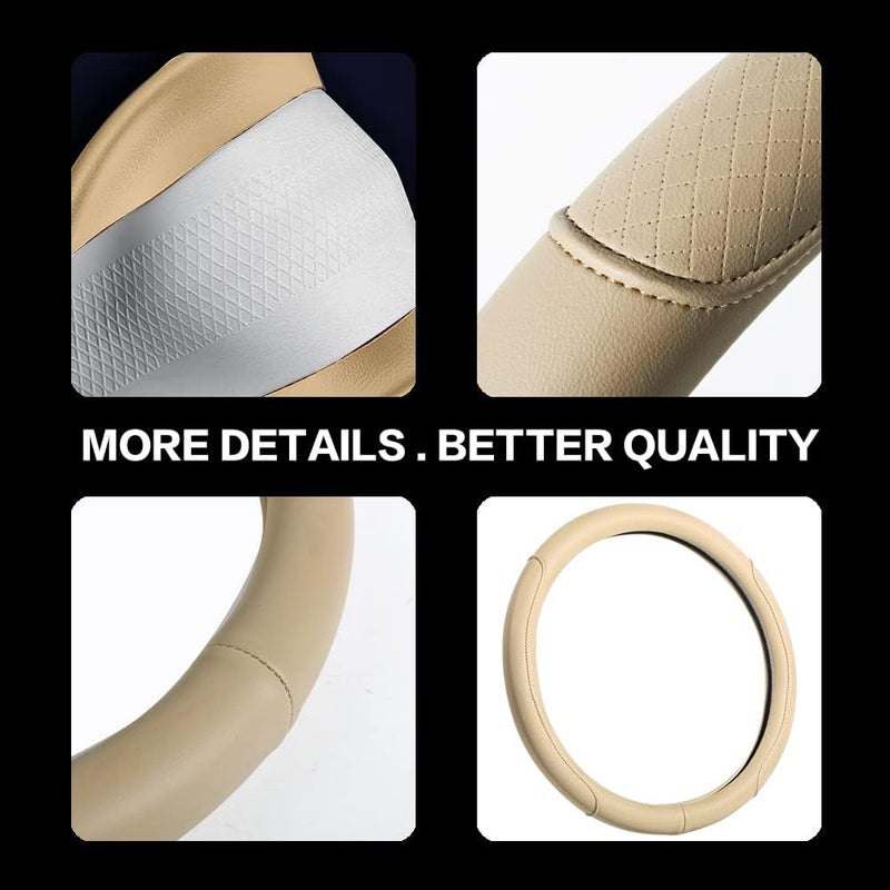 VARGTR Steering Wheel Cover, Microfiber Leather Steering Wheel Cover with Classic Embossing,Anti-Slip Breathable Auto Car Steering Wheel Cover Fit 15 Inch Car Wheel Protector (Beige) - Image 4