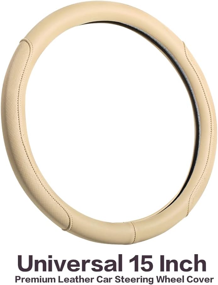 VARGTR Steering Wheel Cover, Microfiber Leather Steering Wheel Cover with Classic Embossing,Anti-Slip Breathable Auto Car Steering Wheel Cover Fit 15 Inch Car Wheel Protector (Beige) - Image 2
