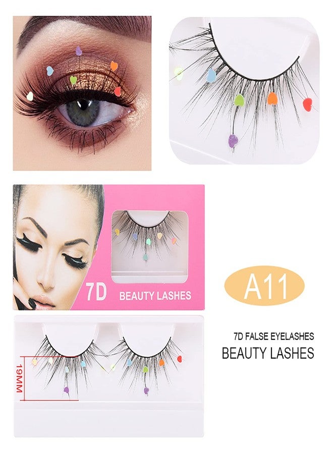 Skynest False Eyelashes, Dramatic Glitter Sequin Lashes with Colorful Heart/Black Heart/Colorful Flower Makeup DIY Lashes Decorative for New Year Christmas Halloweens Cosplay Party(3 Pairs) - Image 2