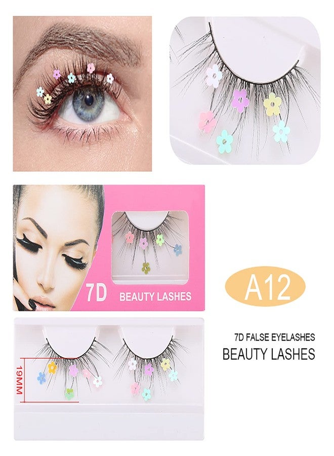 Skynest False Eyelashes, Dramatic Glitter Sequin Lashes with Colorful Heart/Black Heart/Colorful Flower Makeup DIY Lashes Decorative for New Year Christmas Halloweens Cosplay Party(3 Pairs) - Image 3