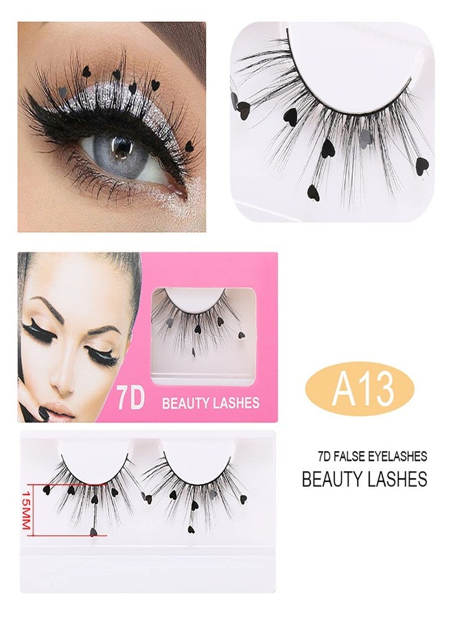 Skynest False Eyelashes, Dramatic Glitter Sequin Lashes with Colorful Heart/Black Heart/Colorful Flower Makeup DIY Lashes Decorative for New Year Christmas Halloweens Cosplay Party(3 Pairs) - Image 4