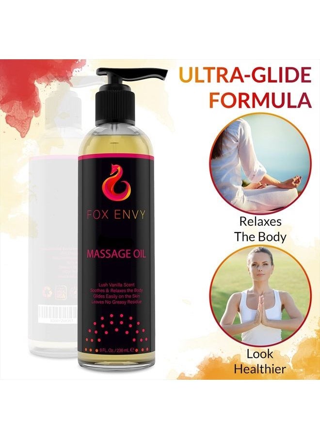 Fox Envy Body Massage Oil with Jojoba & Coconut Oil - Relaxing Vanilla Scent Massaging Oil for Women & Men - 1 Bottle, 8 fl oz  - Image 5