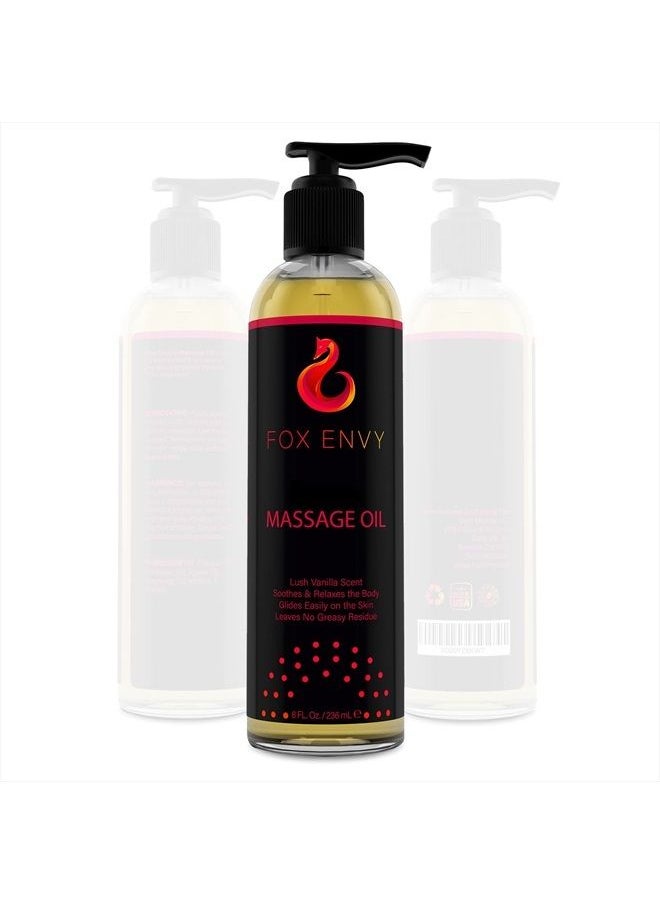 Fox Envy Body Massage Oil with Jojoba & Coconut Oil - Relaxing Vanilla Scent Massaging Oil for Women & Men - 1 Bottle, 8 fl oz  - Image 1