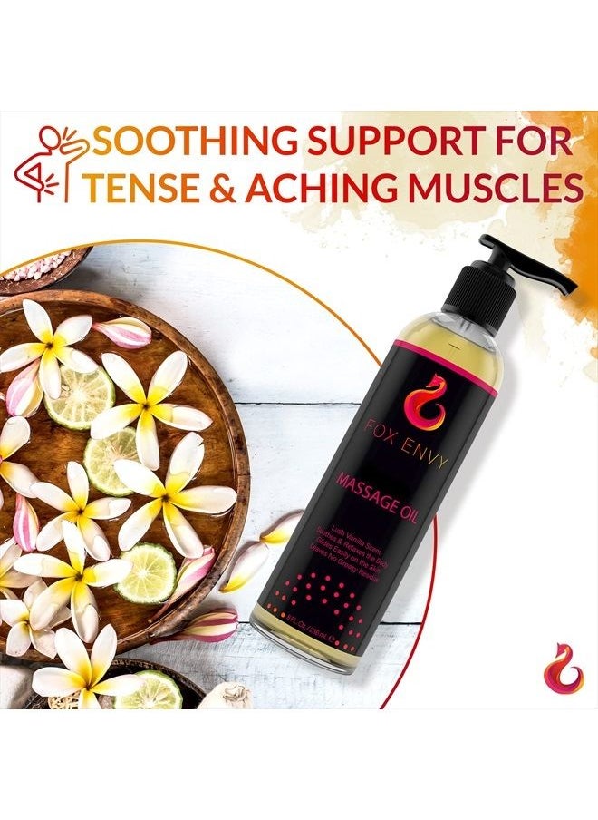 Fox Envy Body Massage Oil with Jojoba & Coconut Oil - Relaxing Vanilla Scent Massaging Oil for Women & Men - 1 Bottle, 8 fl oz  - Image 4