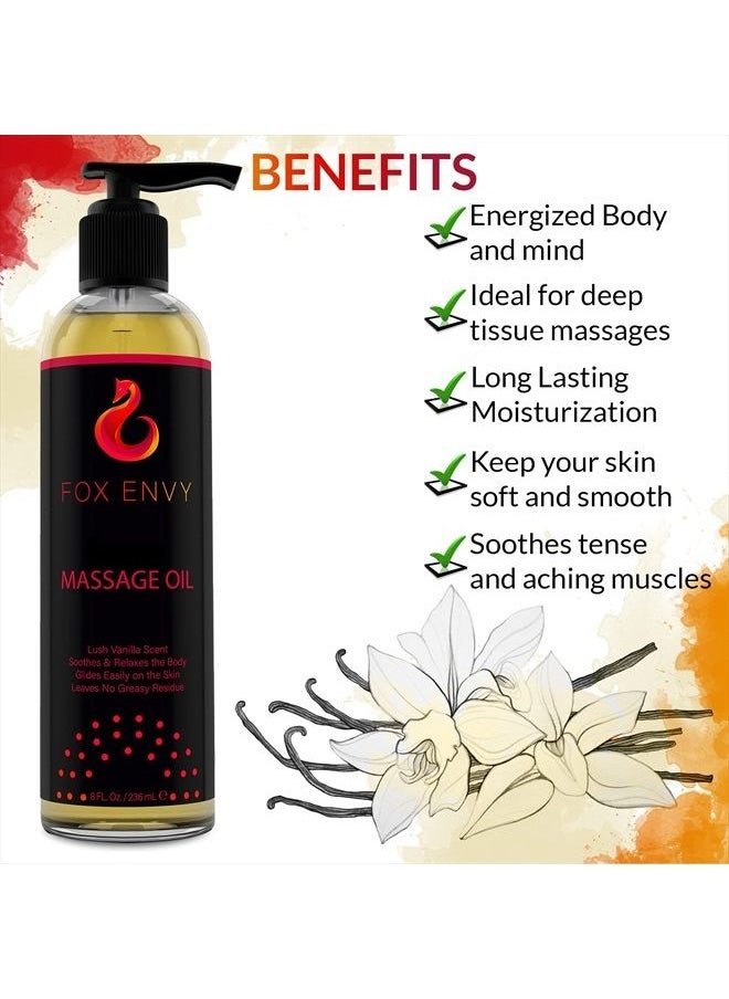 Fox Envy Body Massage Oil with Jojoba & Coconut Oil - Relaxing Vanilla Scent Massaging Oil for Women & Men - 1 Bottle, 8 fl oz  - Image 3