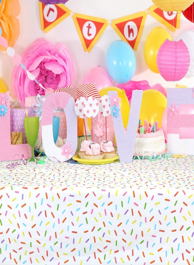 Oudain 3 Pieces Sprinkle Table Cloth Disposable Plastic Confetti Tablecloth 108 x 54 Inches Rectangle Baby Sprinkle Decorations for Girls Boys Birthday Wedding Baby Shower Party Supplies Favor (White) - Image 5