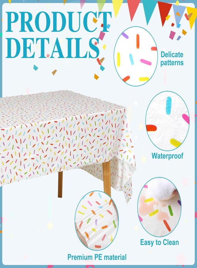 Oudain 3 Pieces Sprinkle Table Cloth Disposable Plastic Confetti Tablecloth 108 x 54 Inches Rectangle Baby Sprinkle Decorations for Girls Boys Birthday Wedding Baby Shower Party Supplies Favor (White) - Image 3
