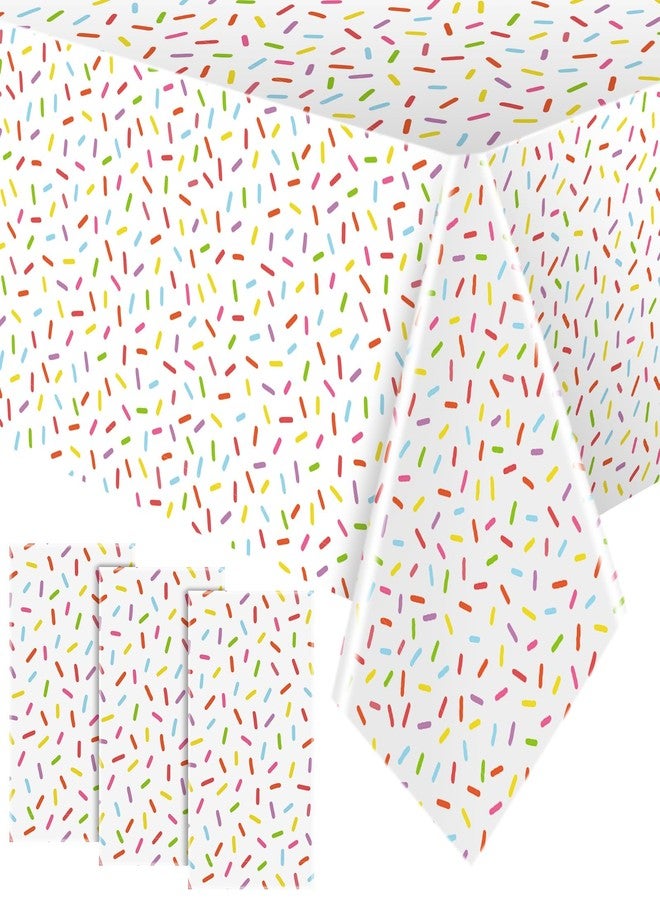 Oudain 3 Pieces Sprinkle Table Cloth Disposable Plastic Confetti Tablecloth 108 x 54 Inches Rectangle Baby Sprinkle Decorations for Girls Boys Birthday Wedding Baby Shower Party Supplies Favor (White) - Image 1