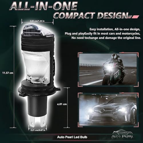 Auto Pearl H4 LED Projector Lens Car Headlight Bulbs 12V 8000LM Bulb H4 CSP Chip High/Low Beam, 45W-55W Canbus Turbo, 6000K White Light compatible with Qualis 1999-2004 (Pack of 2) - Image 2