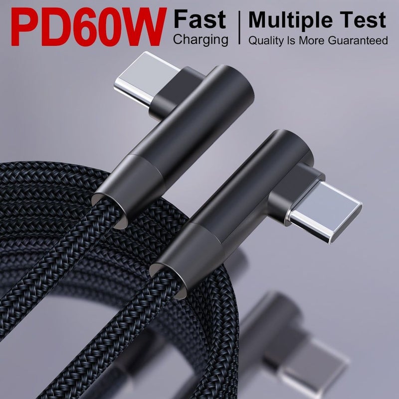 5 قطع كابل شحن USB C إلى USB C بزاوية قائمة 3 أمبير مضفر سريع غير متشابك لمزامنة البيانات بسرعة 480 ميجابت في الثانية للهواتف الذكية والأجهزة اللوحية وأجهزة الكمبيوتر المحمولة - Image 3