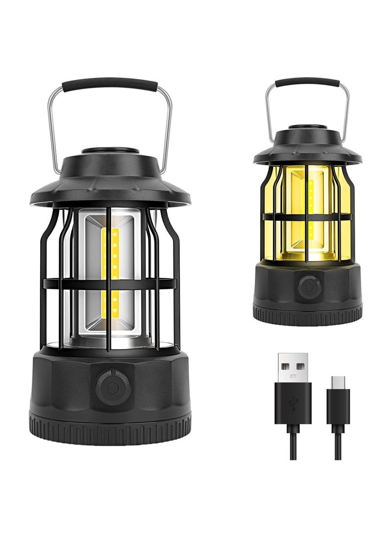 Hihonor Camping Lantern Rechargeable USB Powered, Stepless Dimmer, Metal Retro Camping Light Waterproof Hanging LED Vintage Tent Lamp for Outdoor Hiking Fishing Emergency (Black) - Image 1