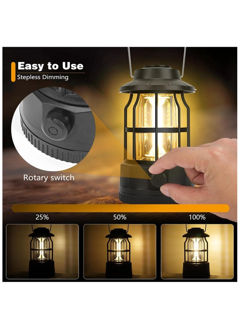 Hihonor Camping Lantern Rechargeable USB Powered, Stepless Dimmer, Metal Retro Camping Light Waterproof Hanging LED Vintage Tent Lamp for Outdoor Hiking Fishing Emergency (Black) - Image 2