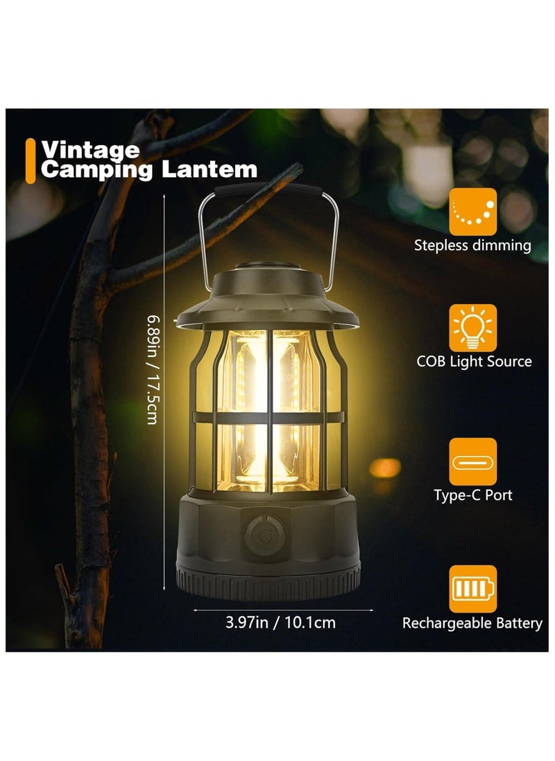 Hihonor Camping Lantern Rechargeable USB Powered, Stepless Dimmer, Metal Retro Camping Light Waterproof Hanging LED Vintage Tent Lamp for Outdoor Hiking Fishing Emergency (Black) - Image 3