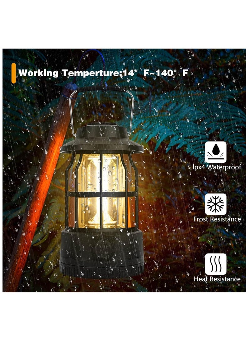 Hihonor Camping Lantern Rechargeable USB Powered, Stepless Dimmer, Metal Retro Camping Light Waterproof Hanging LED Vintage Tent Lamp for Outdoor Hiking Fishing Emergency (Black) - Image 4
