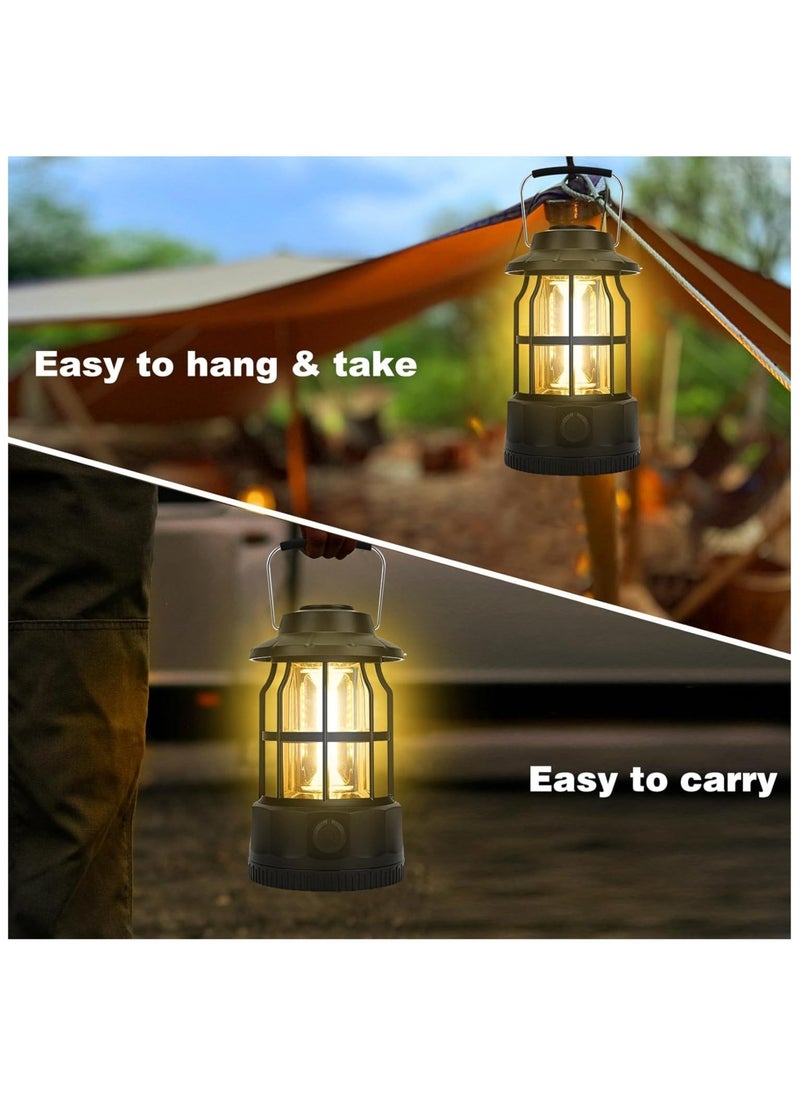 Hihonor Camping Lantern Rechargeable USB Powered, Stepless Dimmer, Metal Retro Camping Light Waterproof Hanging LED Vintage Tent Lamp for Outdoor Hiking Fishing Emergency (Black) - Image 5
