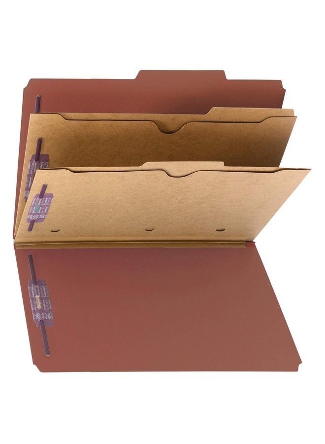 Smead Pressboard Classification File Folder With Safeshield Fasteners 2 Pocket Dividers 2" Expansion Legal Size Red 10 Per Box (19079)  - Image 1