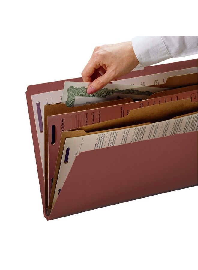 Smead Pressboard Classification File Folder With Safeshield Fasteners 2 Pocket Dividers 2" Expansion Legal Size Red 10 Per Box (19079)  - Image 4