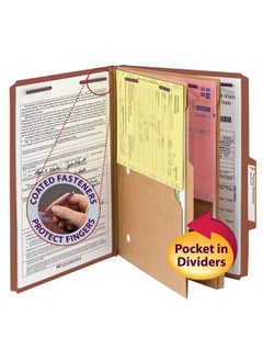 Smead Pressboard Classification File Folder With Safeshield Fasteners 2 Pocket Dividers 2" Expansion Legal Size Red 10 Per Box (19079)  - Image 3
