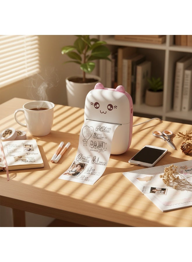 طابعة حرارية صغيرة محمولة بتقنية البلوتوث – طباعة لاسلكية بدون حبر بدقة 200dpi – طابعة ملاحظات وملصقات وQR كود – بطارية 1000 مللي أمبير – تصميم مدمج وسهل الحمل – مناسبة للاستخدام اليومي والعمل والدراسة - Image 4