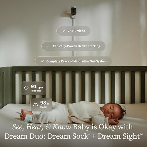 Owlet Dream Duo Gen 3 Smart Baby Monitor AllinOne Bundle 2K HD Video Baby Monitor with Alerts Owlet Dream Sock Tracks Babys Oxygen Heart Rate Sleep Health Insights via App Mint - Image 3