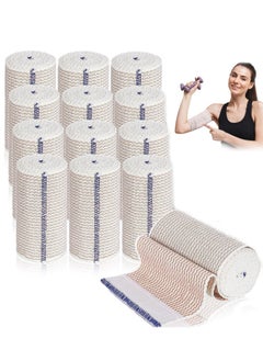 Elastic Bandage Wrap with Self Closure on Both Ends Compression Bandage for Legs, Knees, Ankles, Wrists, Elbows, Shoulders, Athletic Stretchable Bandage Wrap, 12 Pack (Blue Trim, 4 Inch)