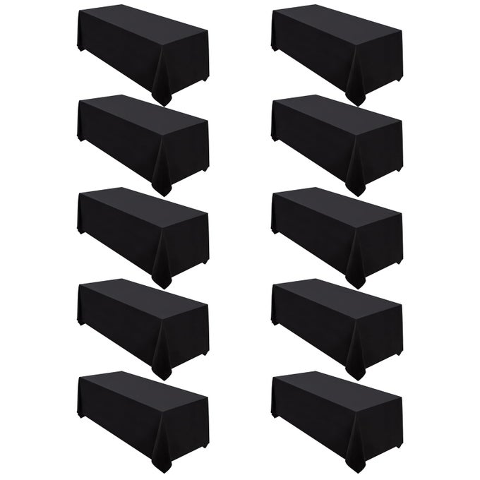 10 PACK BLACK TABLECLOTH 90 X 132INCH RECTANGULAR POLYESTER TABLE CLOTH FOR WEDDINGS BANQUETS OR RESTAURANTS