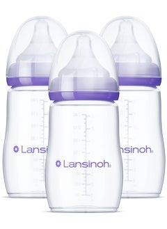 Lansinoh Lansinoh Baby Bottles for Breastfeeding Babies, 240ml, 3 Count, Includes 3 Medium Flow (Size 3M)  - Image 1