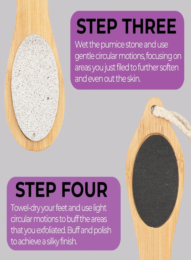 Dermasuri - 4 in 1 Exfoliating Foot Scrub Kit - Multi Purpose Foot Care - Natural Bamboo Pedicure Foot Spa Kit - Pumice Stone Callus Remover - Stainless Steel File, Sand Paper Surface, & Dry Brush - Image 4
