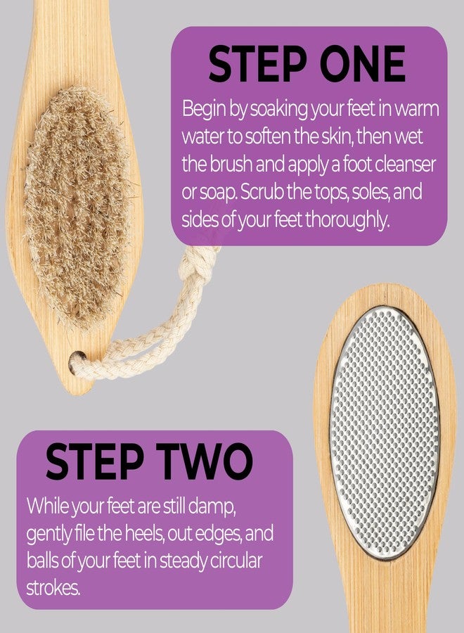 Dermasuri - 4 in 1 Exfoliating Foot Scrub Kit - Multi Purpose Foot Care - Natural Bamboo Pedicure Foot Spa Kit - Pumice Stone Callus Remover - Stainless Steel File, Sand Paper Surface, & Dry Brush - Image 3