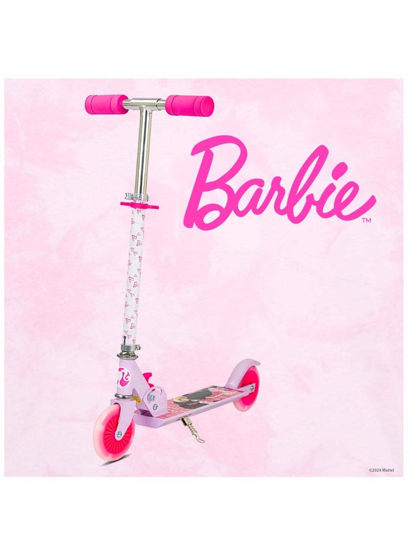 Spartan | Barbie 2-Wheel Kick Scooter for Girls Adjustable Handlebar, Foldable Design, LED Light-Up Wheels, Rear Brake Lightweight Aluminum Frame, Barbie Graphics Pink - SP-7060 | Pink | Ages 5+ - Image 2