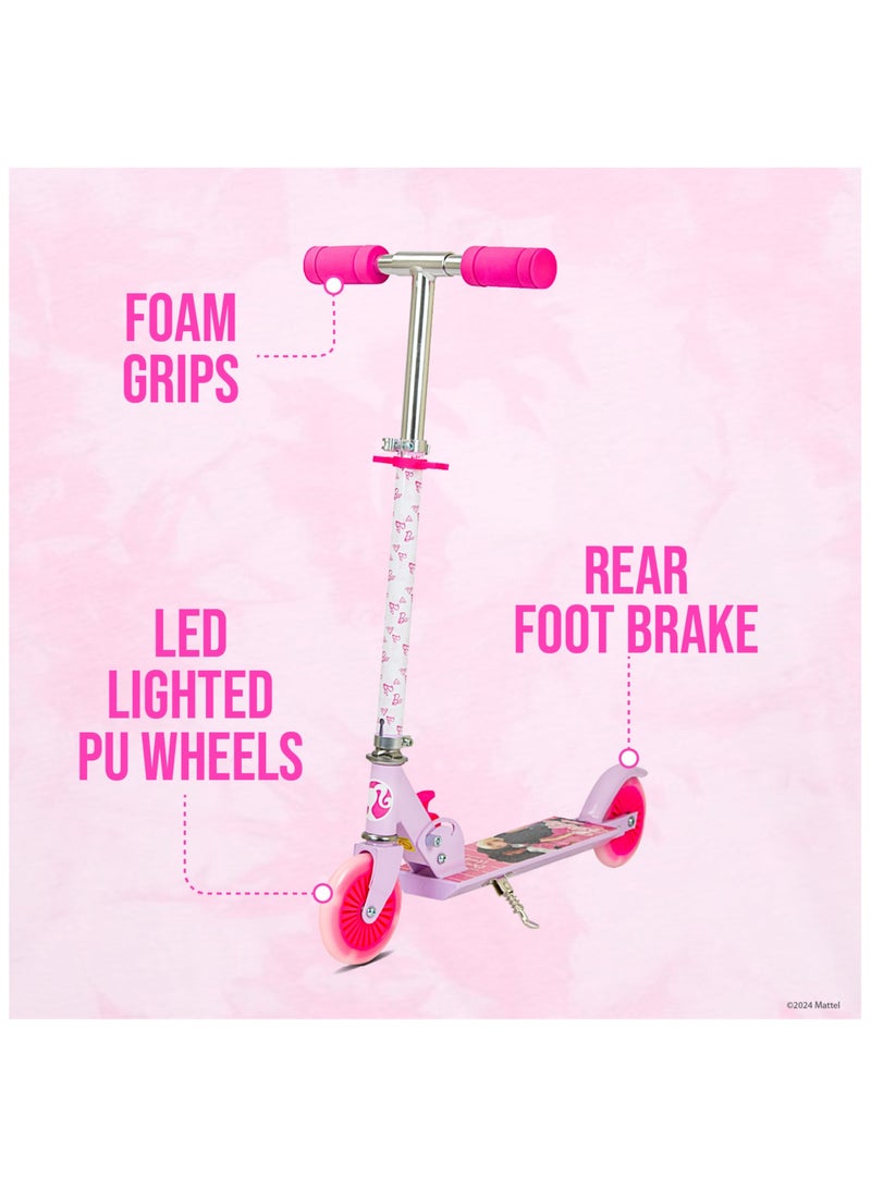 Spartan | Barbie 2-Wheel Kick Scooter for Girls Adjustable Handlebar, Foldable Design, LED Light-Up Wheels, Rear Brake Lightweight Aluminum Frame, Barbie Graphics Pink - SP-7060 | Pink | Ages 5+ - Image 4