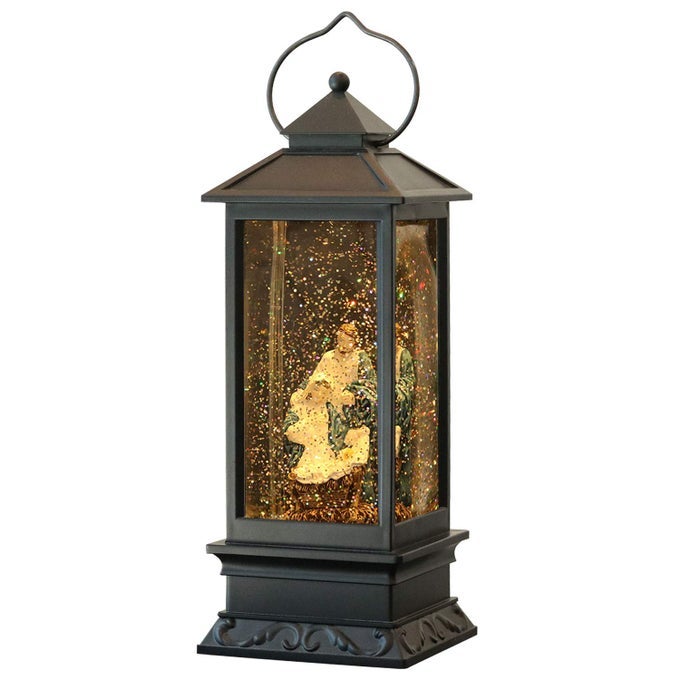 LIGHTED CHRISTMAS SNOW GLOBES MUSICAL LANTERN WITH TIMER 12 INCHES USB POWERED BATTERY OPERATED SPINNING WATER AND SWIRLING GLITTER JESUS