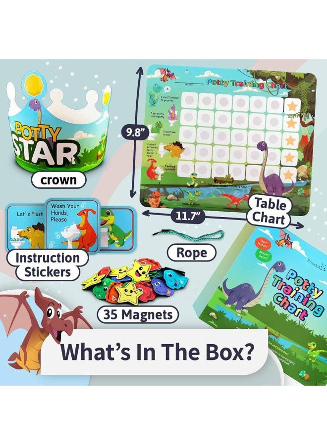 Putska Dinosaur Potty Training Chart And 35 Magnetic Stickers - Potty Chart  Potty Training Sticker Chart  Potty Training Chart For Toddlers Boys  Potty Training Stickers  Potty Chart For Girls With Stickers - Image 4