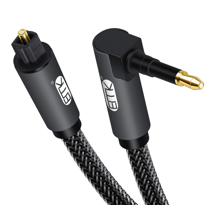 EMK 90 Degree Mini Optical Audio Cable Digital 3.5 Mm Connects Toslink Cable, Fiber Spdif Audio Cable Compatible With Home Theater, Sound Bar, Tv, Ps4, Xbox (1M/3.3Ft), Black - Image 1