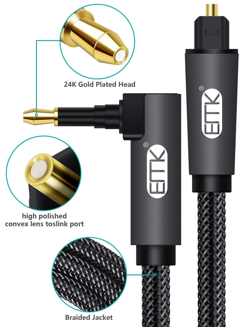 EMK 90 Degree Mini Optical Audio Cable Digital 3.5 Mm Connects Toslink Cable, Fiber Spdif Audio Cable Compatible With Home Theater, Sound Bar, Tv, Ps4, Xbox (1M/3.3Ft), Black - Image 5