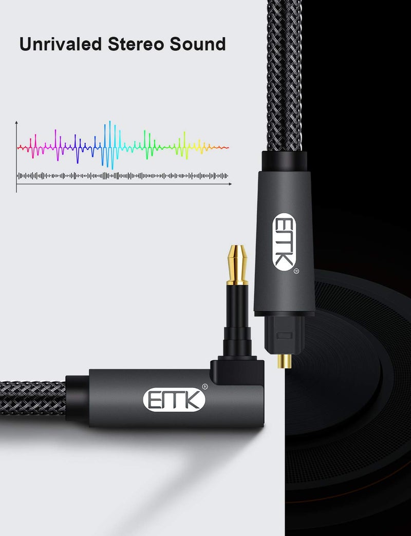 EMK 90 Degree Mini Optical Audio Cable Digital 3.5 Mm Connects Toslink Cable, Fiber Spdif Audio Cable Compatible With Home Theater, Sound Bar, Tv, Ps4, Xbox (1M/3.3Ft), Black - Image 2